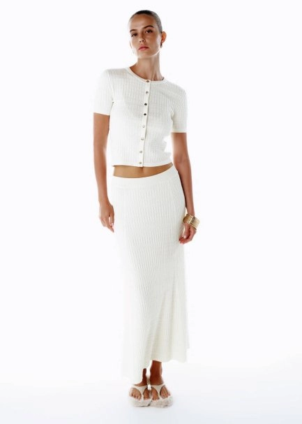 Özel Örgü Detaylı Ekru Triko Etek - 4