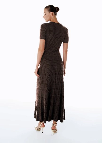 Özel Örgü Detaylı Koyu Kahverengi Triko Etek - 5
