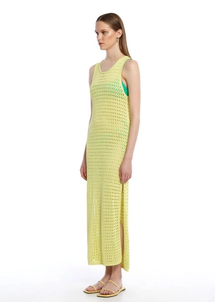 Özel Örgü Detaylı Sarı Triko Elbise - 2