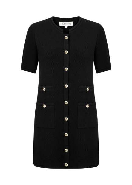 Özel Örgü Detaylı Siyah Mini Triko Elbise - 6