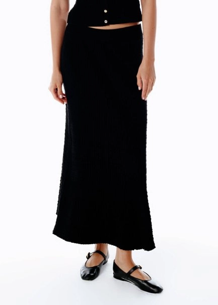 Özel Örgü Detaylı Siyah Triko Etek - 4