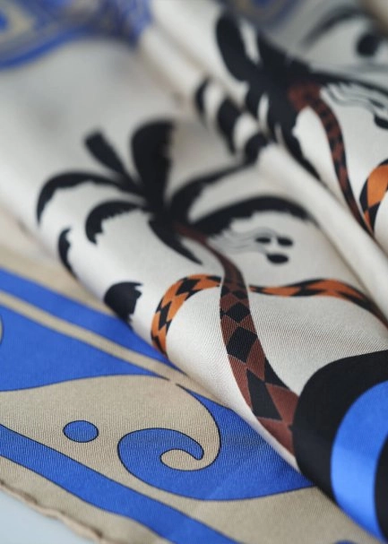 PALM PATTERN PHERAHS LOGOED PURE SILK SCARF - 2