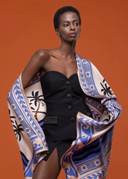 PALM PATTERN PHERAHS LOGOED PURE SILK SCARF - 1