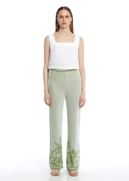 PALM TREE AND PARROT PATTERNED KNIT PANTS - 1