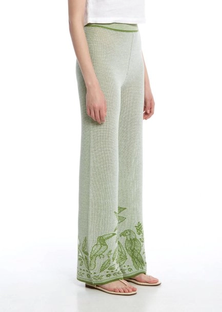 PALM TREE AND PARROT PATTERNED KNIT PANTS - 3