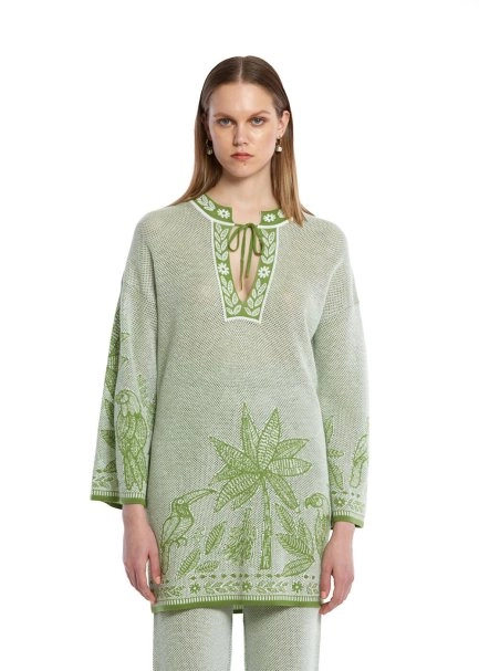 PALM TREE AND PARROT PATTERNED KNIT TUNIC - 1