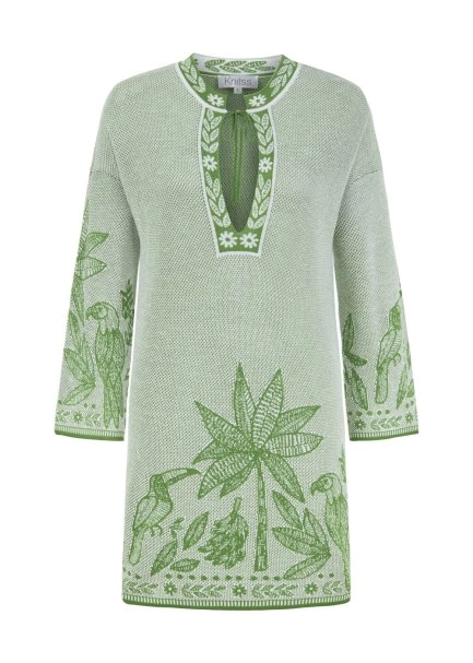 PALM TREE AND PARROT PATTERNED KNIT TUNIC - 6