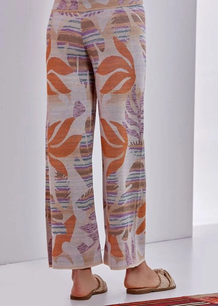 Çiçek Desenli Pembe Trıko Pantolon - 3