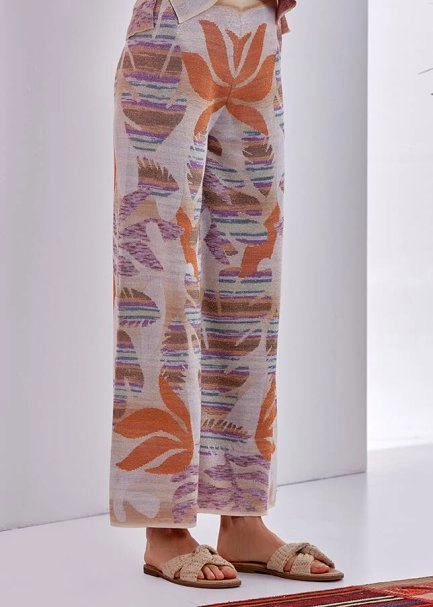 Çiçek Desenli Pembe Trıko Pantolon - 4