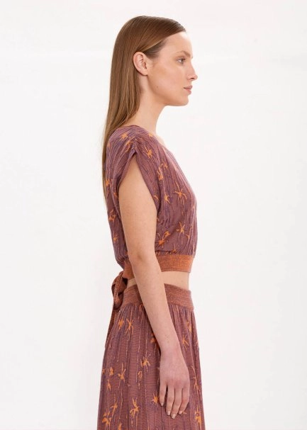 Palmiye Desenli Crop Triko Üst - 4