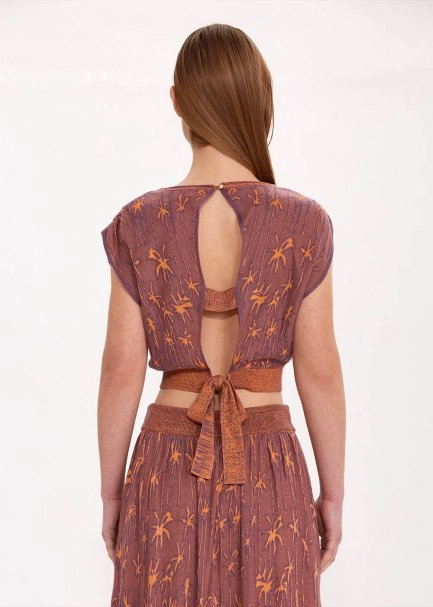 Palmiye Desenli Crop Triko Üst - 5