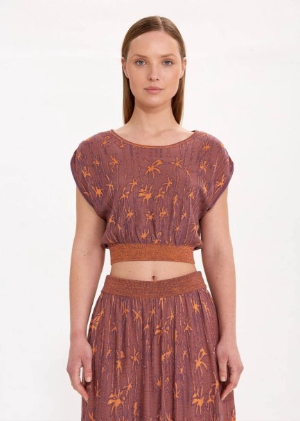 Palmiye Desenli Crop Triko Üst - 1