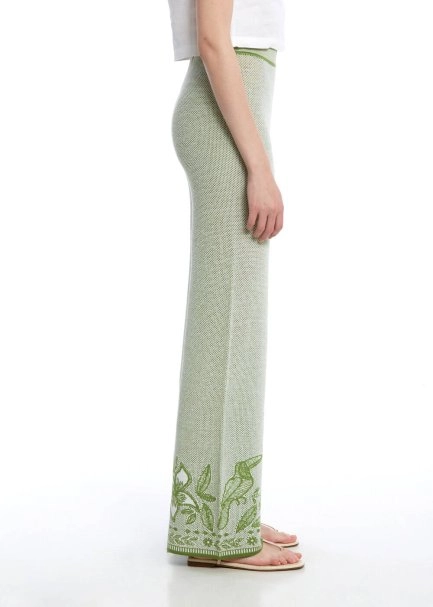 Palmiye ve Papağan Desenli Triko Pantolon - 4