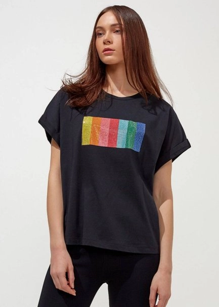 Pamuk Bisiklet Yaka Siyah T-Shirt - 1