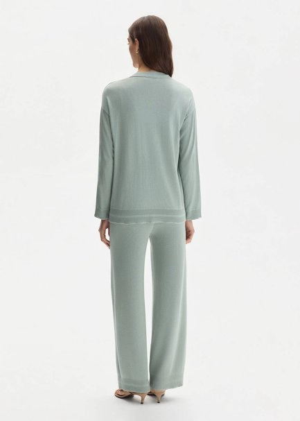 Pamuk İpek Karışımlı Kil Yeşili Triko Hırka - 5