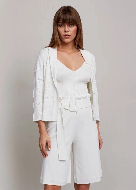 Paper-Bag Beyaz Bermuda Triko Şort - 6