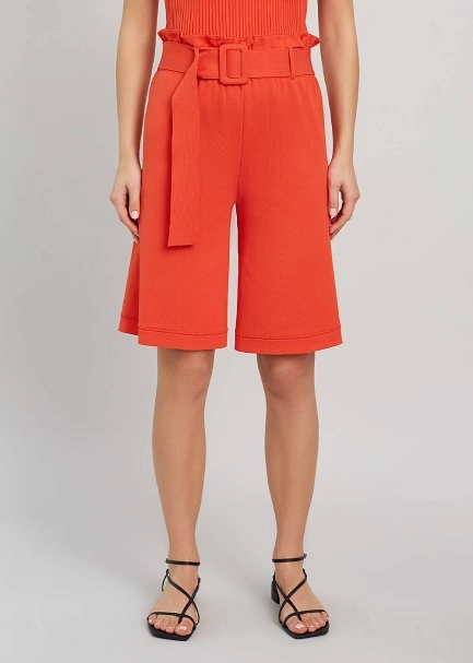 Paper-Bag Coral Knit Bermuda Shorts - 1