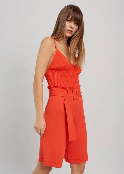 Paper-Bag Coral Knit Bermuda Shorts - 4