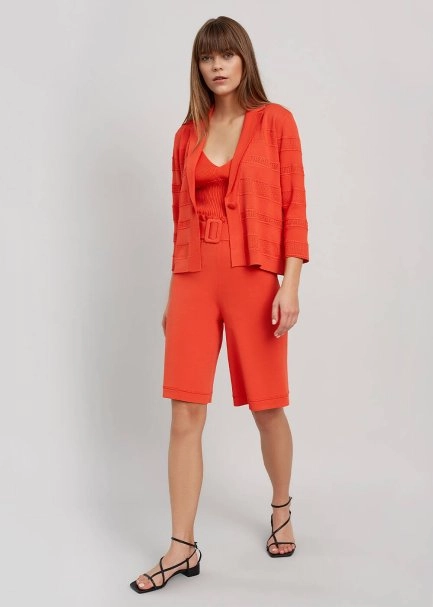 Paper-Bag Coral Knit Bermuda Shorts - 5