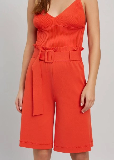 Paper-Bag Coral Knit Bermuda Shorts - 6