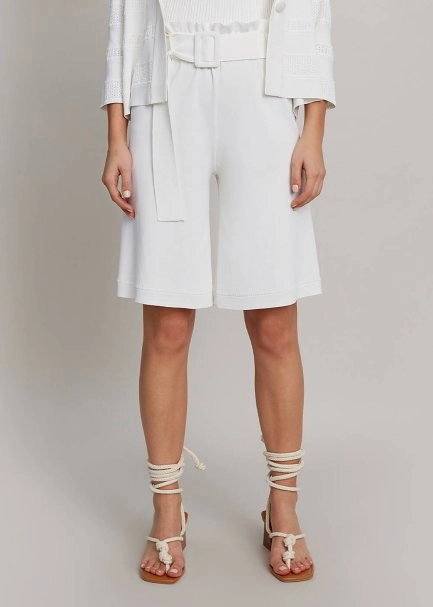 Paper-Bag White Knit Bermuda Shorts - 1