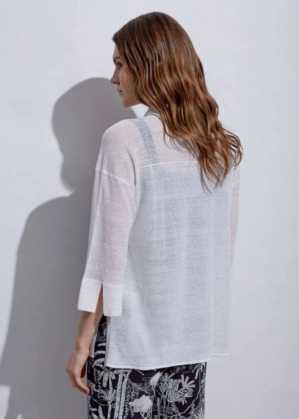 Patch Pocket Linen White Knit Shirt - 7