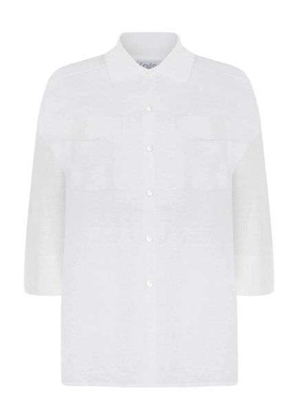 Patch Pocket Linen White Knit Shirt - 8
