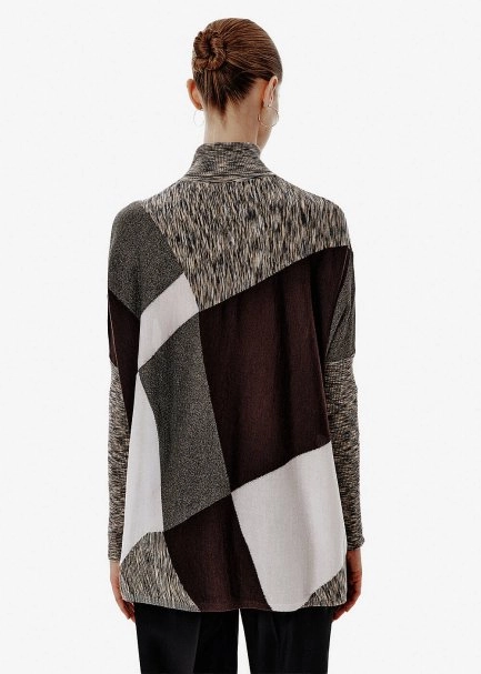 Patchwork Desen Yarasa Kol Triko Tunik - 5