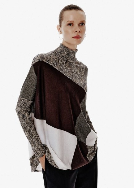 Patchwork Desen Yarasa Kol Triko Tunik - 3