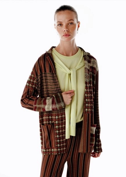 Patchwork Desenli Triko Ceket - 1