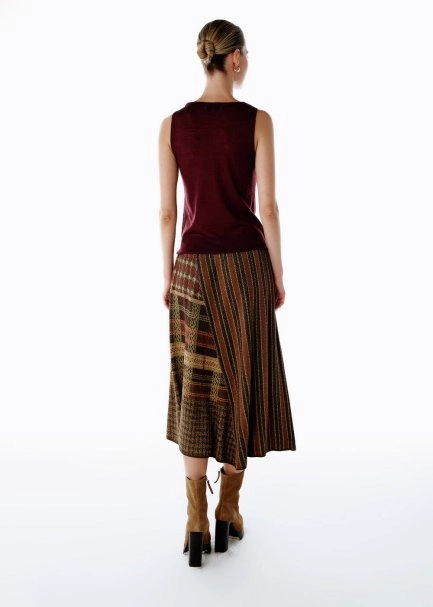 Patchwork Desenli Triko Etek - 7