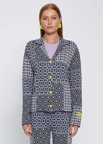 PATCHWORK JACQUARD PATTERN KNIT JACKET - 1