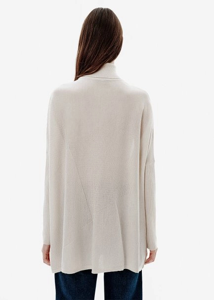 Patchwork-Pattern Batwing Sleeve Beige Knit Tunic - 5