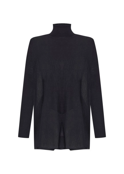 Patchwork-Pattern Batwing-Sleeve Black Knit Tunic - 6