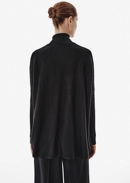 Patchwork-Pattern Batwing-Sleeve Black Knit Tunic - 5