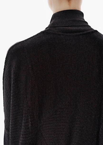 Patchwork-Pattern Batwing-Sleeve Black Knit Tunic - 4