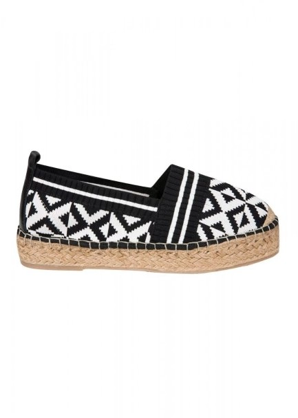 Patterned Black White Espadrille Knit Shoes - 6
