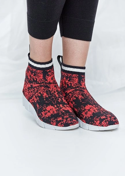 Patterned Red Knit Sneakers - 1