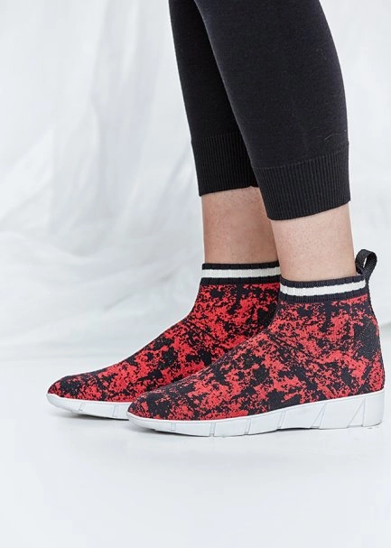 Patterned Red Knit Sneakers - 4
