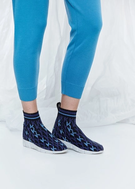 Patterned Scoba Blue Knit Sneakers - 1