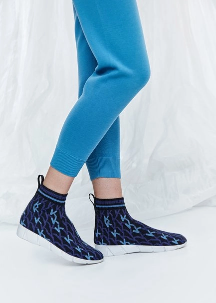 Patterned Scoba Blue Knit Sneakers - 4