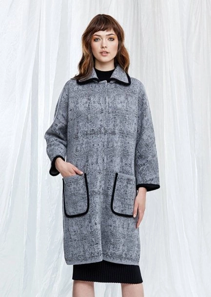 Patterned Wool Blend Knit Coat - 1