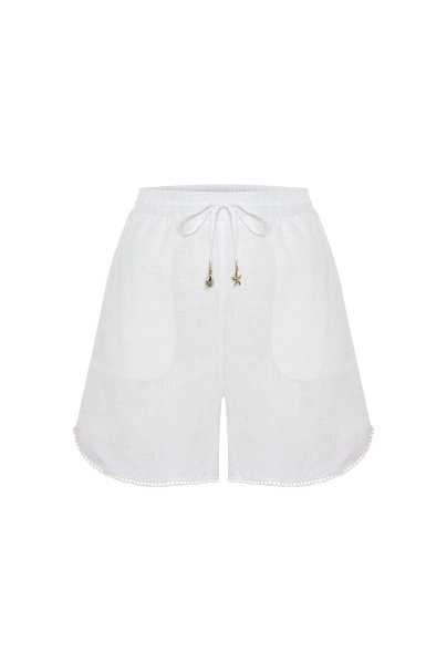 PEARLY CONTRAST DETAILED LINEN SHORTS - 6
