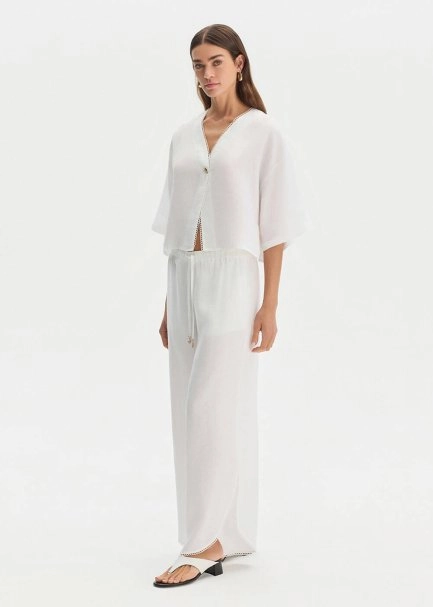 PEARLY SLIT DETAILED LINEN PANTS - 4
