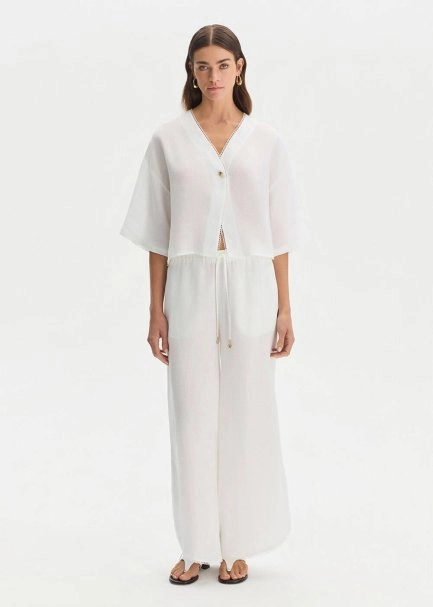 PEARLY SLIT DETAILED LINEN PANTS - 3
