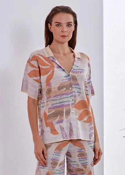 Pembe Desenli Triko Gömlek - 1