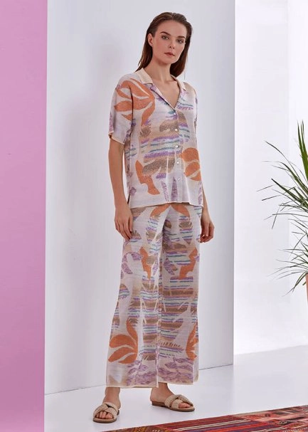 Pembe Desenli Triko Gömlek - 2