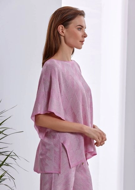 Pembe Dökümlü Parlak Triko Üst - 4