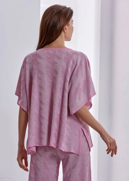Pembe Dökümlü Parlak Triko Üst - 3