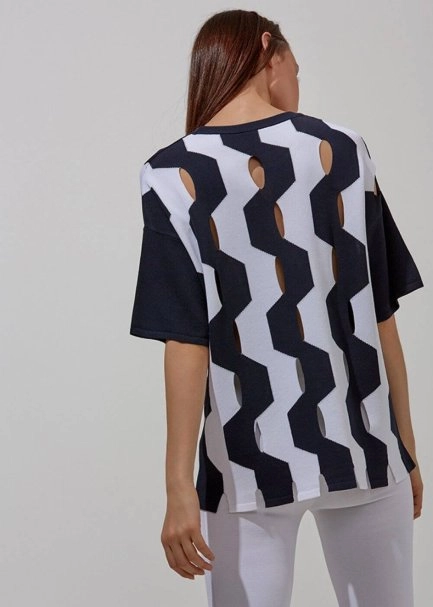 Pencereli Desenli Lacivert Triko Üst - 2